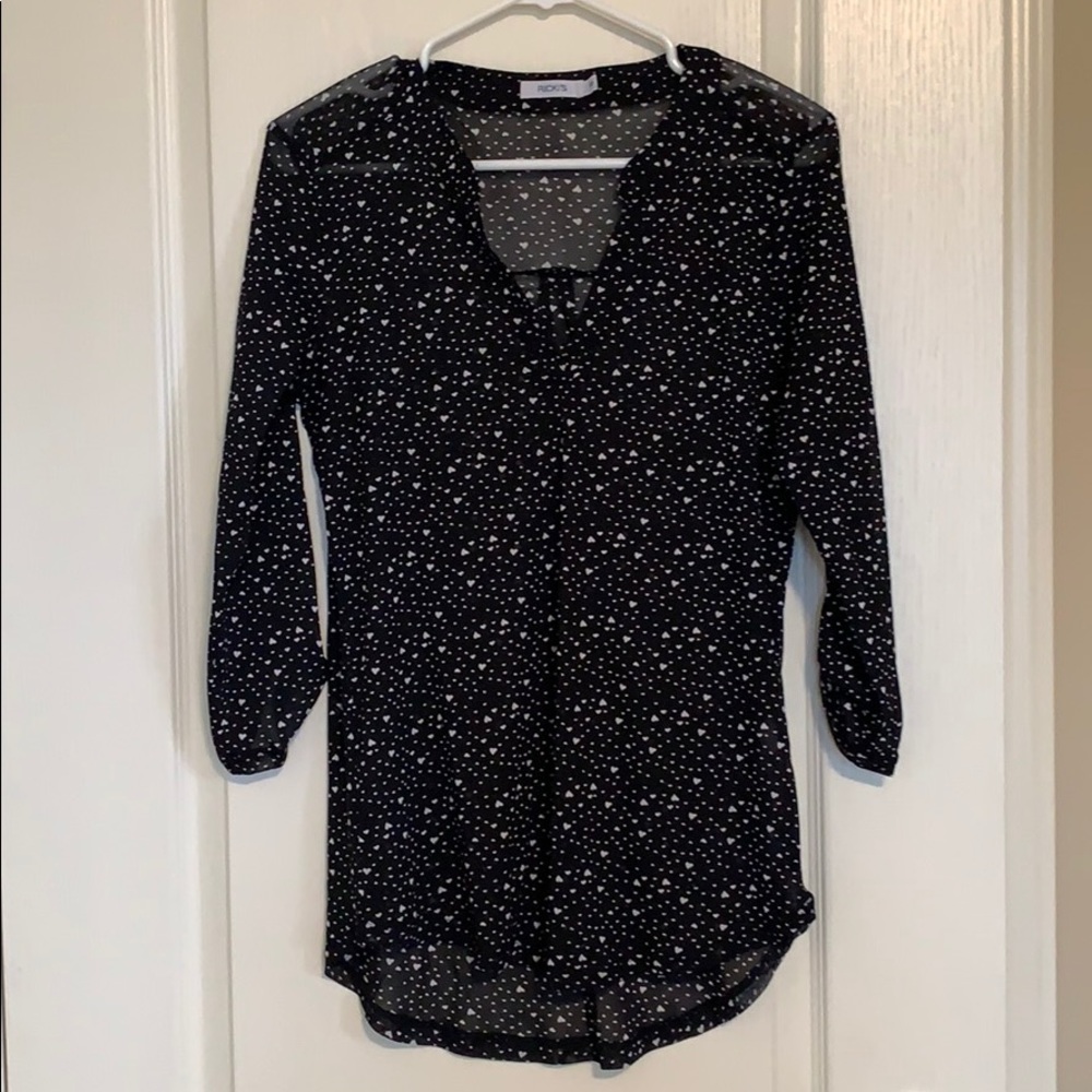 Sheer Black Heart Print Blouse